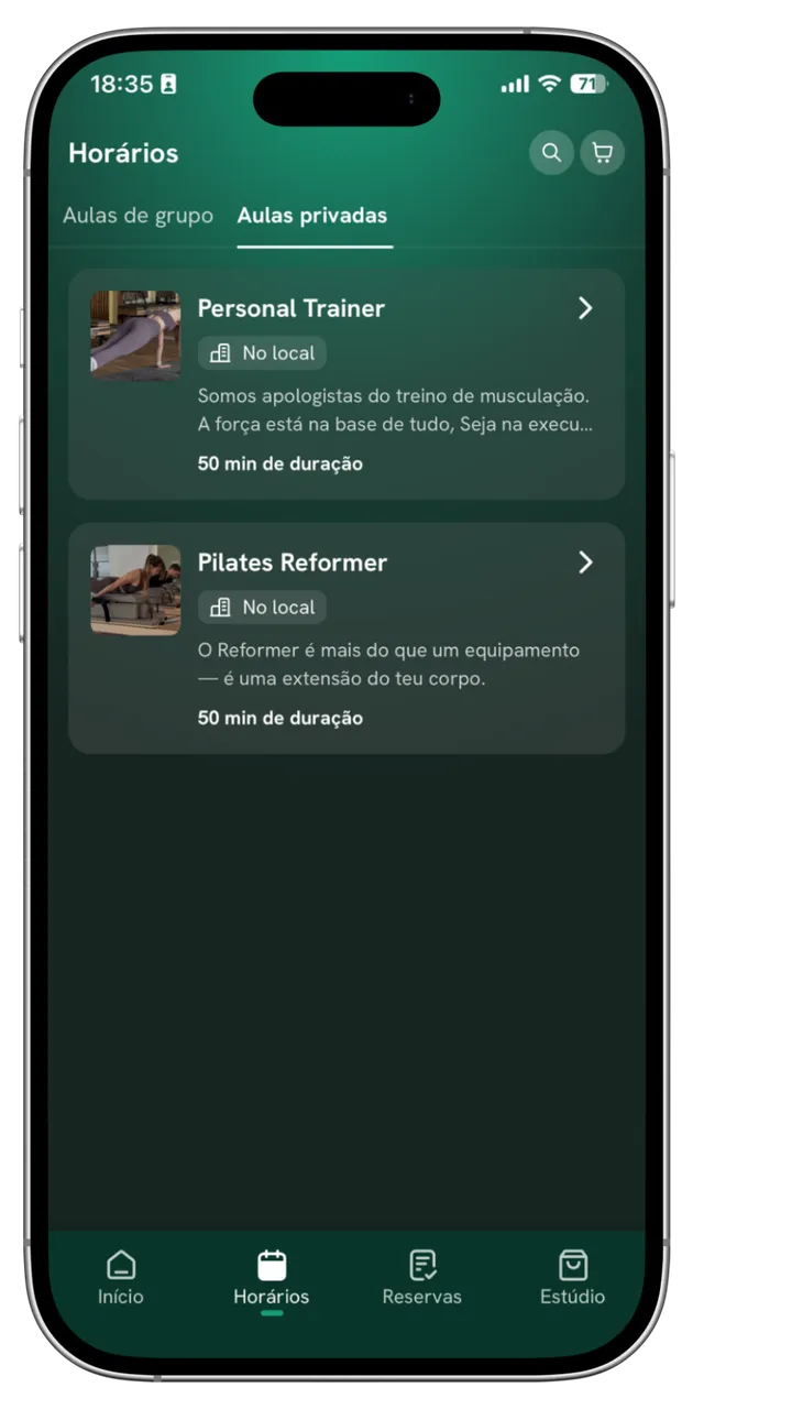 ecrã da app